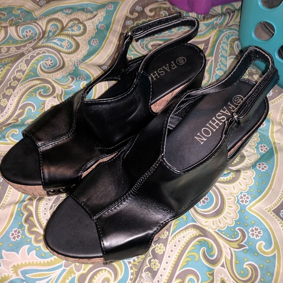 Shoes - Black wedge sandals